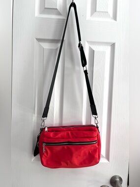 Parfois Red Orange Nylon Multi Compartment Travel Crossbody Bag